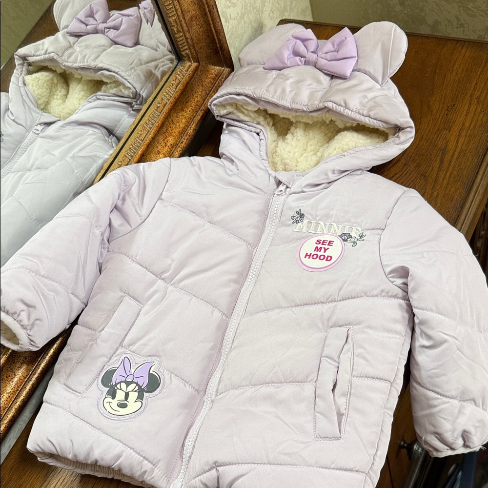 Disney Junior Minnie Mouse hooded jacket With Minnie Ears & bow. Light lavender
